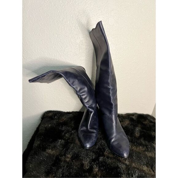 Women's Boots Winter blue tall 39 8.5 Boots Oswald Leather Braun Vintage 80s Bo - Picture 2 of 4